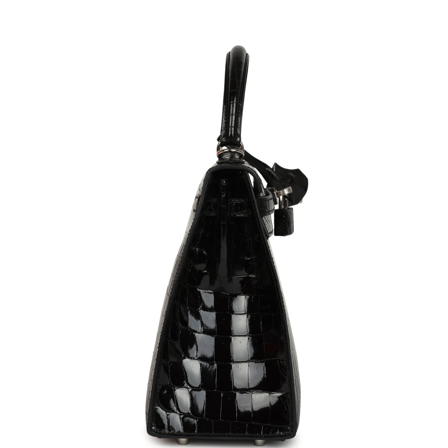 Hermes Kelly Sellier 25 Black Shiny Niloticus Crocodile Palladium Hardware - Image 3