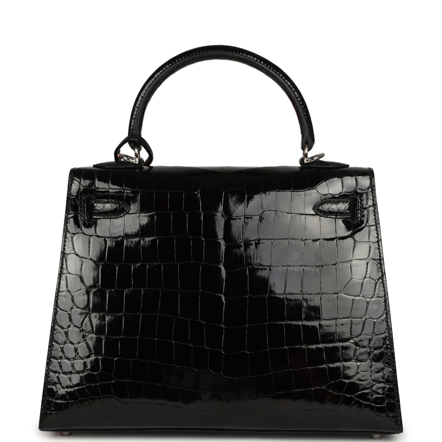 Hermes Kelly Sellier 25 Black Shiny Niloticus Crocodile Palladium Hardware - Image 4