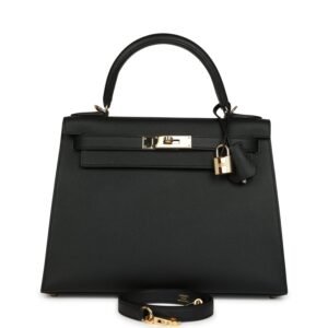 Hermes Kelly Sellier 28 Black Epsom Permabrass Hardware