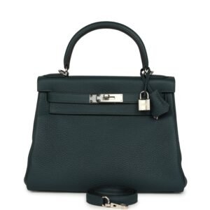 Hermes Kelly Retourne 28 Vert Cypress Clemence Palladium Hardware