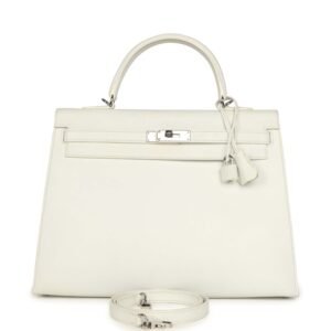 Hermes Kelly Sellier 35 White Epsom Palladium Hardware