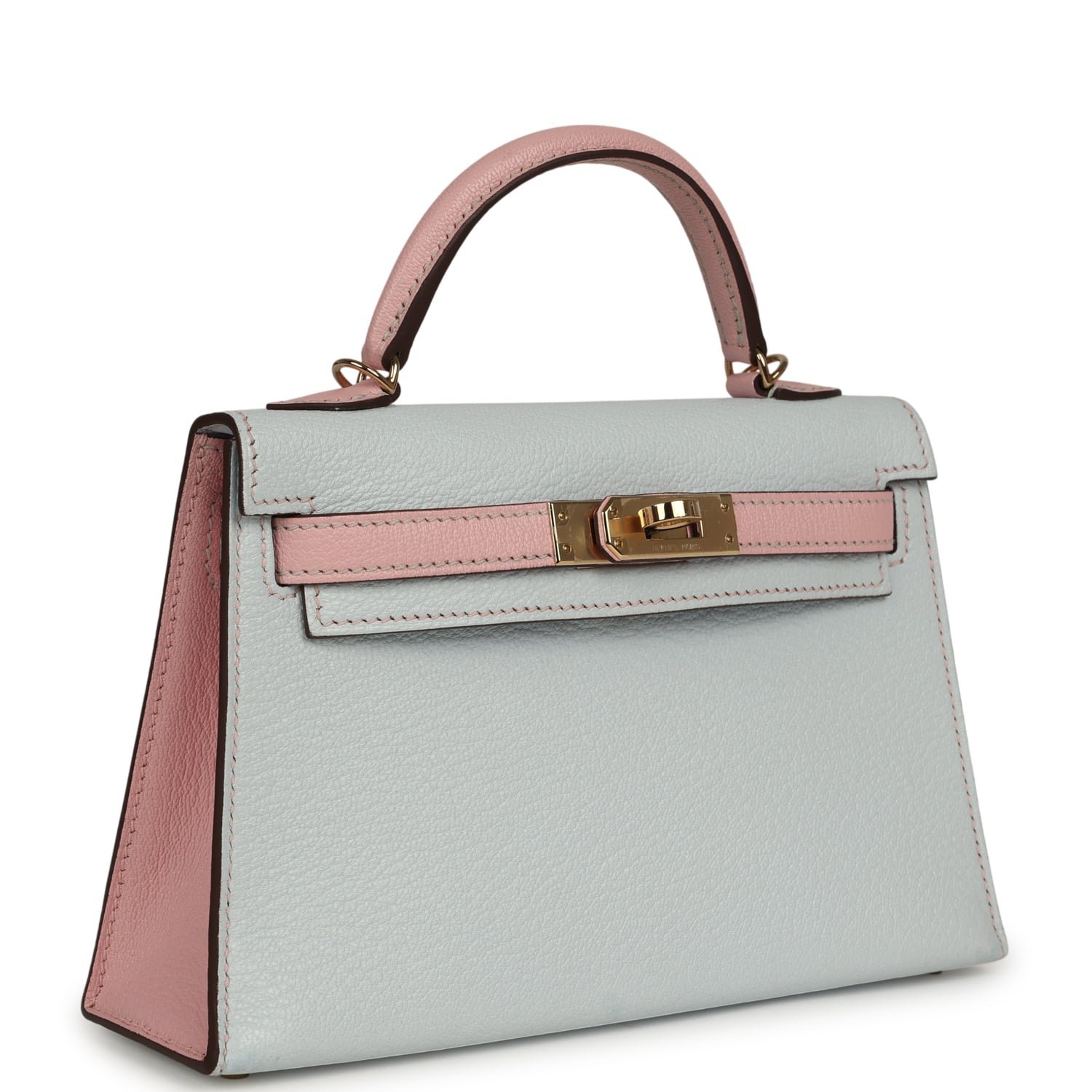 Hermes Special Order (HSS) Kelly Sellier 20 Bleu Brume, Rose Sakura Chevre Permabrass Hardware - Image 2