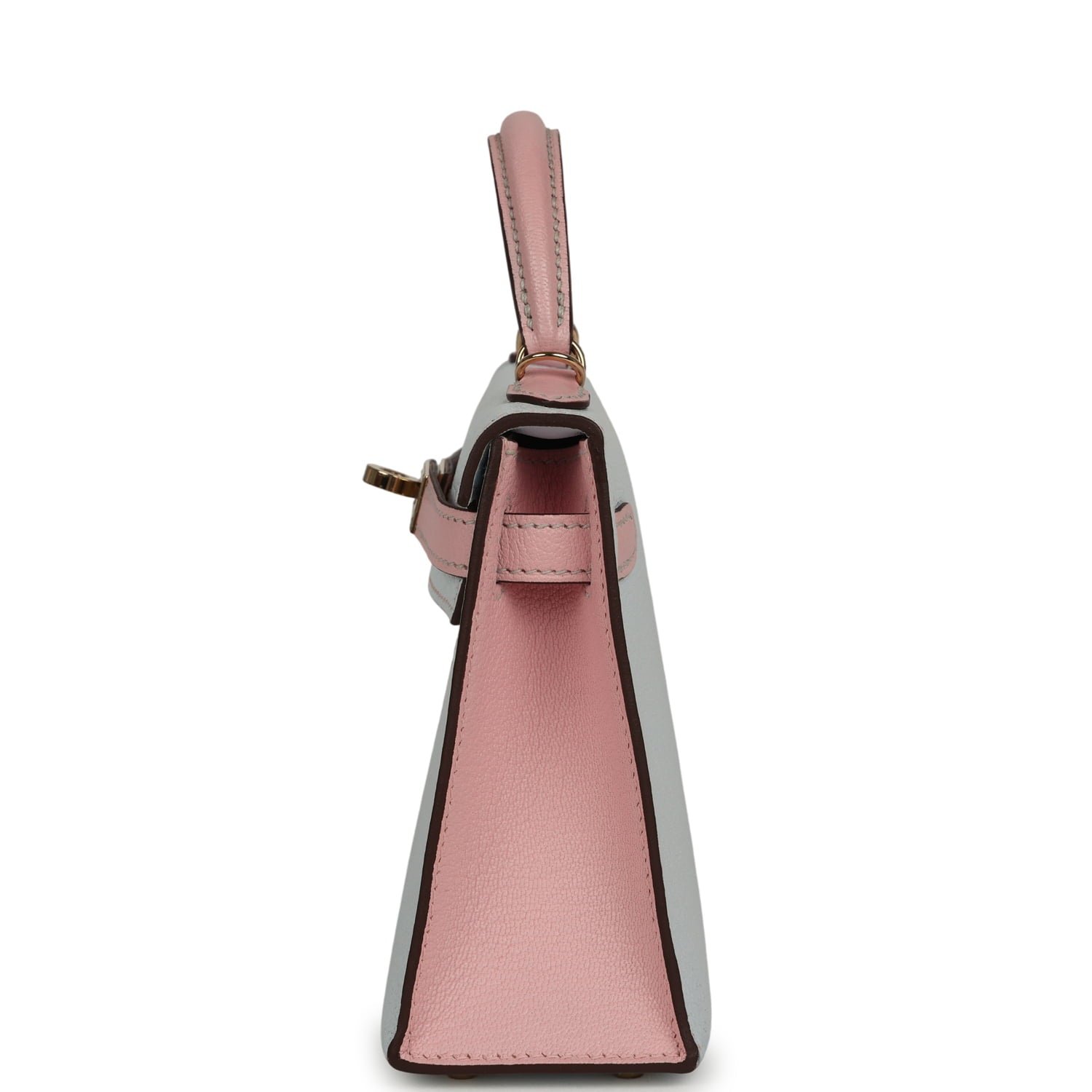 Hermes Special Order (HSS) Kelly Sellier 20 Bleu Brume, Rose Sakura Chevre Permabrass Hardware - Image 3