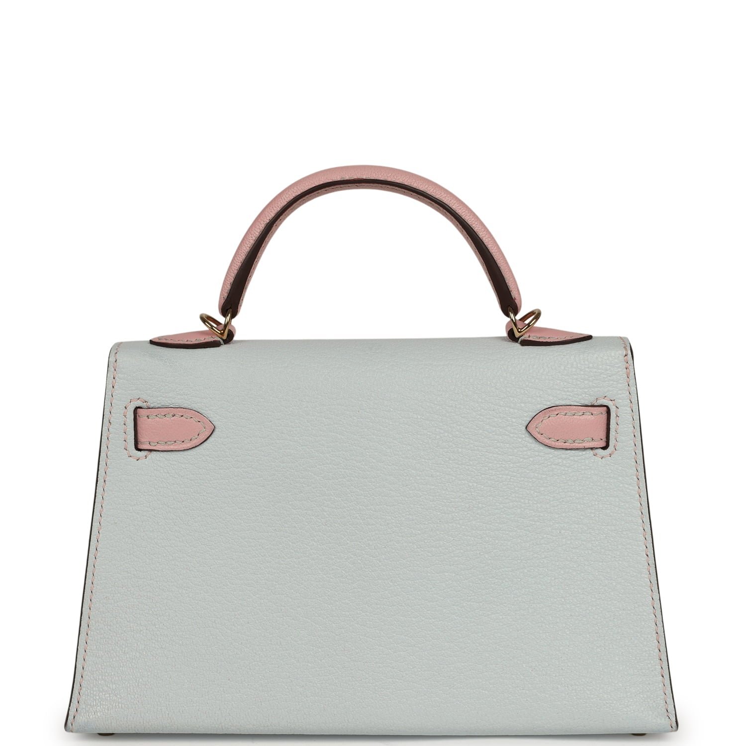 Hermes Special Order (HSS) Kelly Sellier 20 Bleu Brume, Rose Sakura Chevre Permabrass Hardware - Image 4