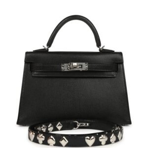 Hermes "Clou De Coeur" Kelly Sellier 20 Black Chevre Chamkila Palladium Hardware