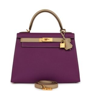 Hermes Special Order (HSS) Kelly Sellier 28 Anemone, Trench Togo Brushed Gold Hardware