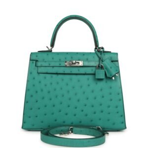 Hermes Kelly Sellier 25 Vert Verone Ostrich Palladium Hardware