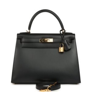 Hermes Kelly Sellier 28 Black Sombrero Gold Hardware (MAC-H-K-260616-10)