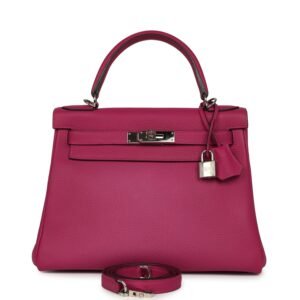Hermes Kelly Retourne 28 Rose Pourpre Togo Palladium Hardware