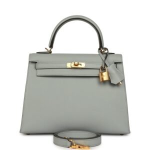 Hermes Kelly Sellier 25 Bleu Glacier Epsom Gold Hardware