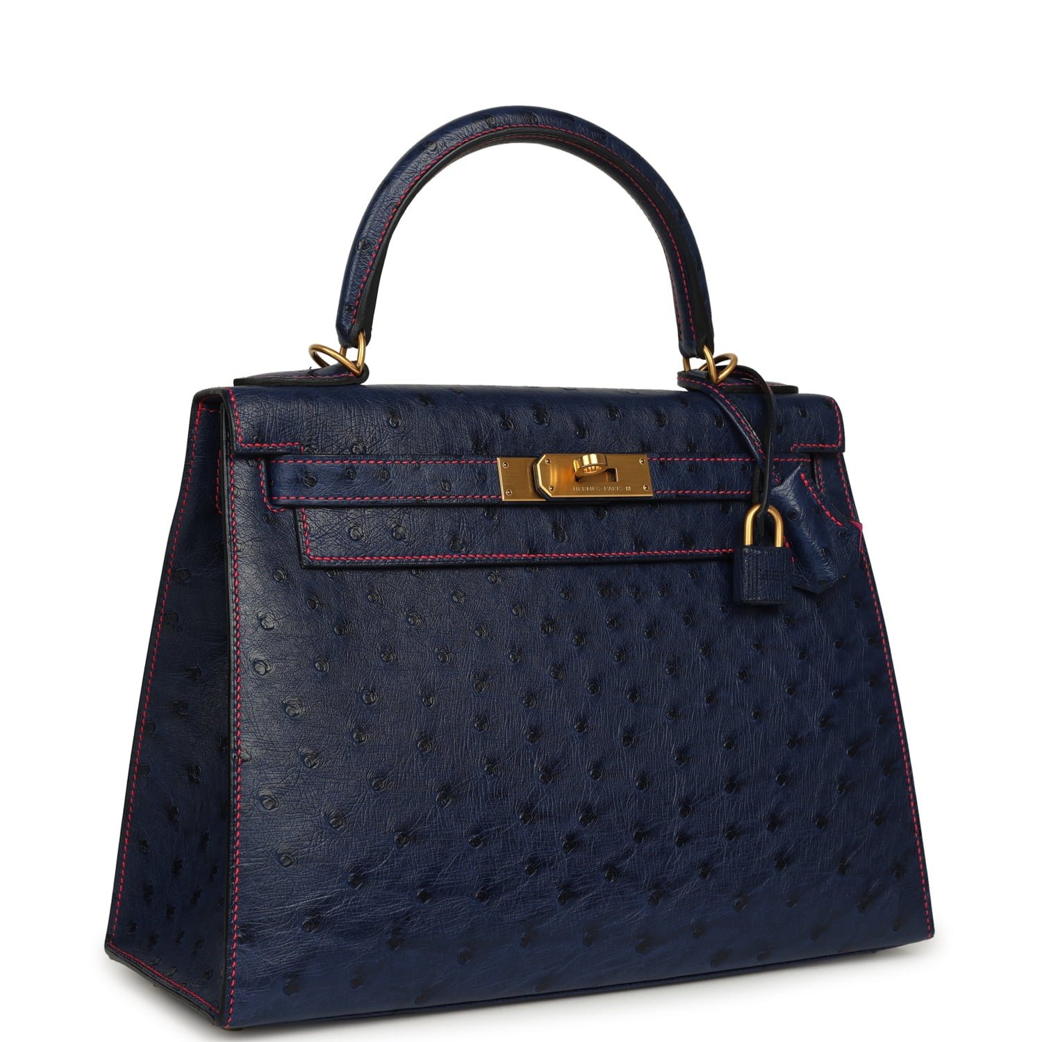 Hermes Special Order (HSS) Kelly Sellier 28 Bleu Iris Verso Ostrich Brushed Gold Hardware - Image 2