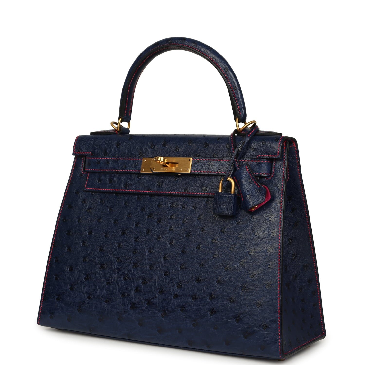 Hermes Special Order (HSS) Kelly Sellier 28 Bleu Iris Verso Ostrich Brushed Gold Hardware - Image 5