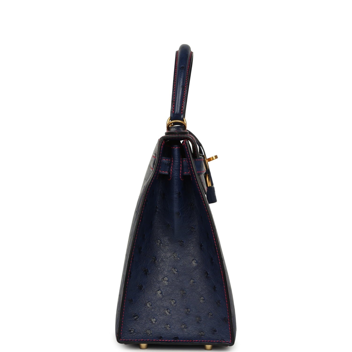 Hermes Special Order (HSS) Kelly Sellier 28 Bleu Iris Verso Ostrich Brushed Gold Hardware - Image 3