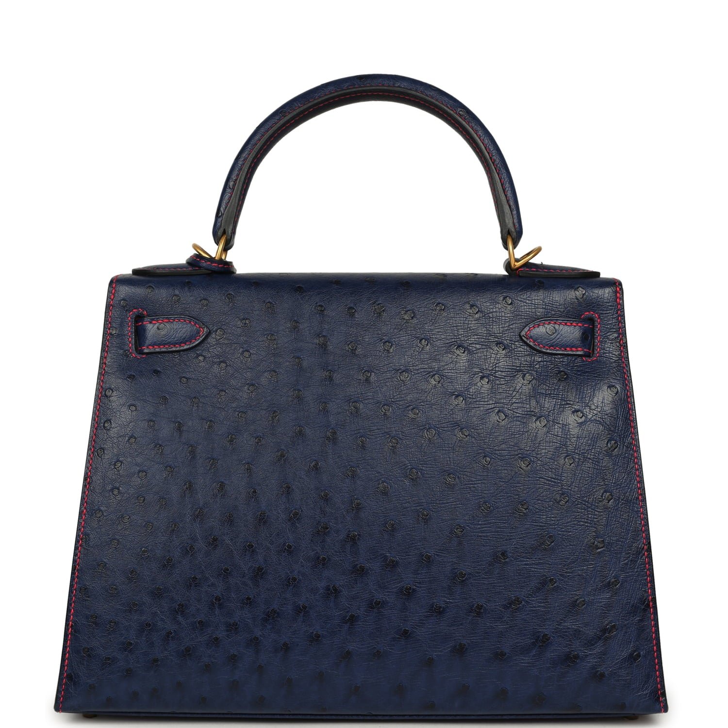 Hermes Special Order (HSS) Kelly Sellier 28 Bleu Iris Verso Ostrich Brushed Gold Hardware - Image 4