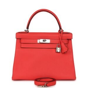 Hermes Kelly Retourne 28 Rose Texas Clemence Palladium Hardware (MAC-H-K-260624-3-TA)