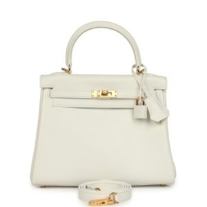 Hermes Kelly Retourne 25 New White Swift Gold Hardware