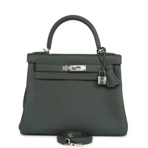 Hermes Kelly Retourne 28 Vert Mangrove Togo Palladium Hardware