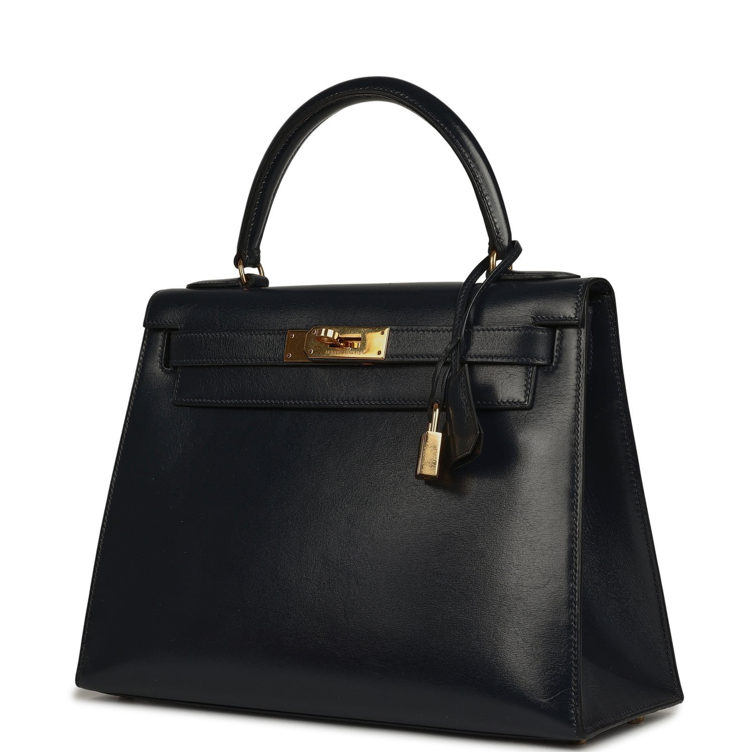 Vintage Hermes Kelly Sellier 28 Bleu Navy Box Gold Hardware - Image 5