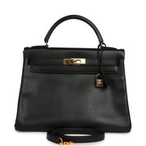 Vintage Hermes Kelly Retourne 32 Black Ardennes Gold Hardware
