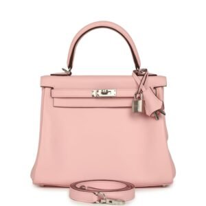 Hermes Kelly Retourne 25 Rose Sakura Swift Palladium Hardware