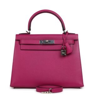 Hermes Kelly Sellier 28 Rose Pourpre Epsom Palladium Hardware