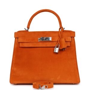 Vintage Hermes Kelly Retourne 28 Orange Doblis Palladium Hardware