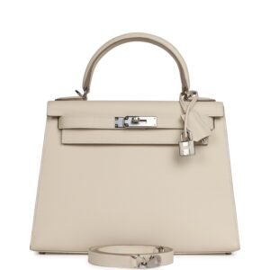Hermes Kelly Sellier 28 Craie Epsom Palladium Hardware