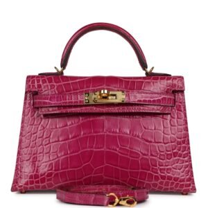 Hermes Kelly Sellier 20 Rose Scheherazade Shiny Alligator Gold Hardware