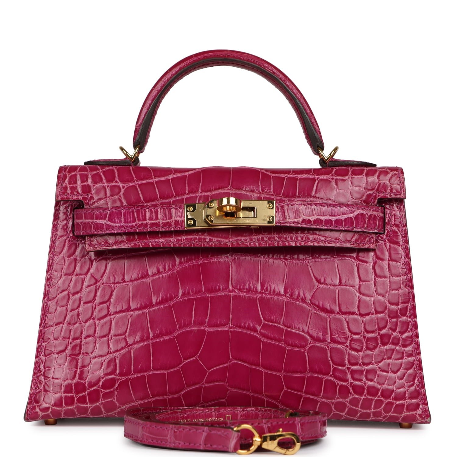 Hermes Kelly Sellier 20 Rose Scheherazade Shiny Alligator Gold Hardware
