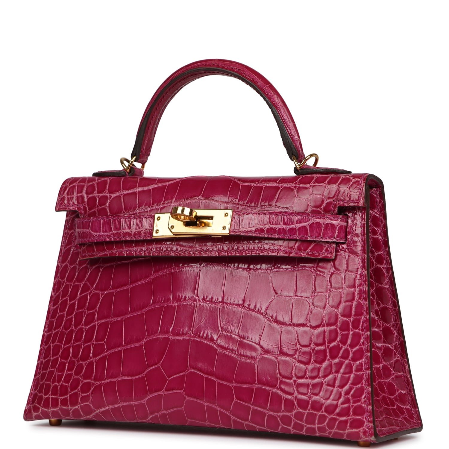 Hermes Kelly Sellier 20 Rose Scheherazade Shiny Alligator Gold Hardware - Image 5
