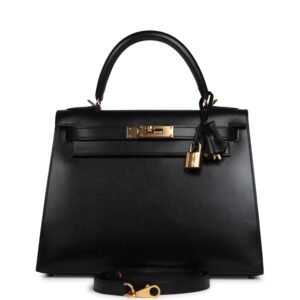Hermes Kelly Sellier 28 Black Box Gold Hardware
