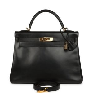 Vintage Hermes Kelly Retourne 32 Black Box Gold Hardware (MAC-H-K-260727-2)