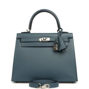 Hermes Kelly Sellier 25 Bleu Tempete Madame Palladium Hardware
