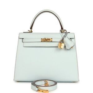 Hermes Kelly Sellier 25 Bleu Brume Epsom Gold Hardware