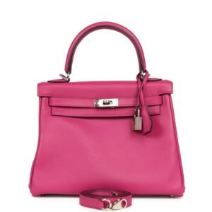 Hermes Kelly Retourne 25 Rose Poupre Swift Palladium Hardware