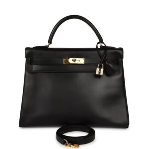 Vintage Hermes Kelly Retourne 32 Black Box Gold Hardware (MAC-H-K-260813-3)