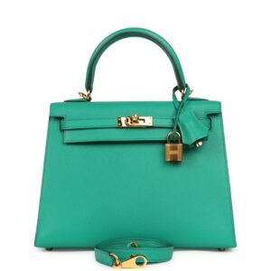 Hermes Kelly Sellier 25 Vert Jade Epsom Gold Hardware