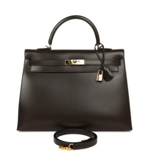 Vintage Hermes Kelly Sellier 35 Chocolat Box Gold Hardware