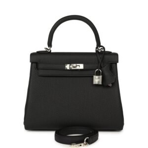 Hermes Kelly Retourne 25 Black Togo Palladium Hardware