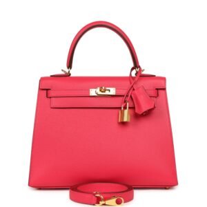 Hermes Kelly Sellier 25 Rose Extreme Epsom Gold Hardware