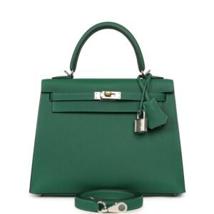 Hermes Kelly Sellier 25 Vert Moyen Epsom Electrum Hardware