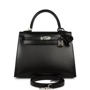 Hermes Kelly Sellier 25 Black Box Palladium Hardware
