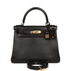 Hermes Kelly Retourne 28 Black Evercalf Gold Hardware