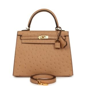 Hermes Kelly Sellier 25 Chai Ostrich Gold Hardware