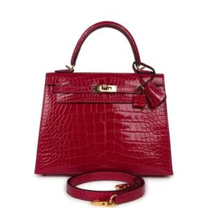Hermes Kelly Sellier 25 Rose Pourpre Shiny Alligator Gold Hardware