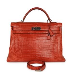 Hermes Kelly Retourne 40 Sanguine Matte Porosus Crocodile Palladium Hardware