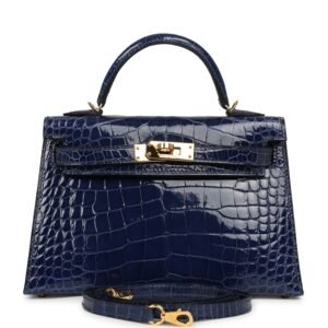 Hermes Kelly Sellier 20 Bleu Saphir Shiny Alligator Gold Hardware