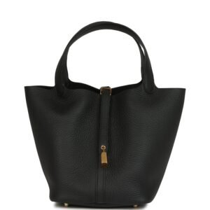 Hermes Picotin Lock 22 Black Clemence Gold Hardware