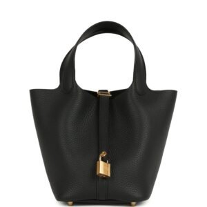 Hermes Picotin Lock 18 Black Clemence Gold Hardware