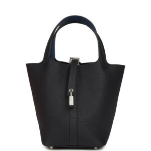 Hermes Picotin Lock Eclat 18 Bleu Nuit Clemence and Bleu France Swift Palladium Hardware